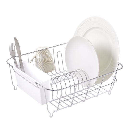 Chrome Plated Steel Small 2 Piece Dish Drainer White